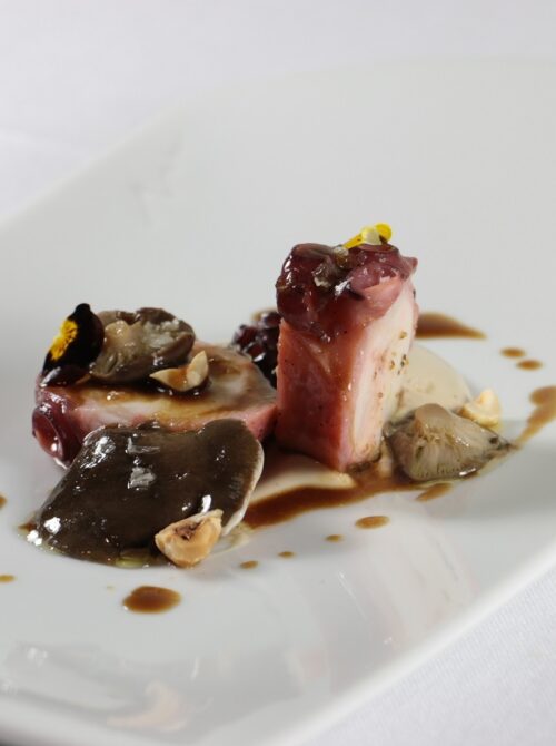 Restaurante con menú para grupos en Valencia - Setas de cardo con pulpo y escabeche de pichon